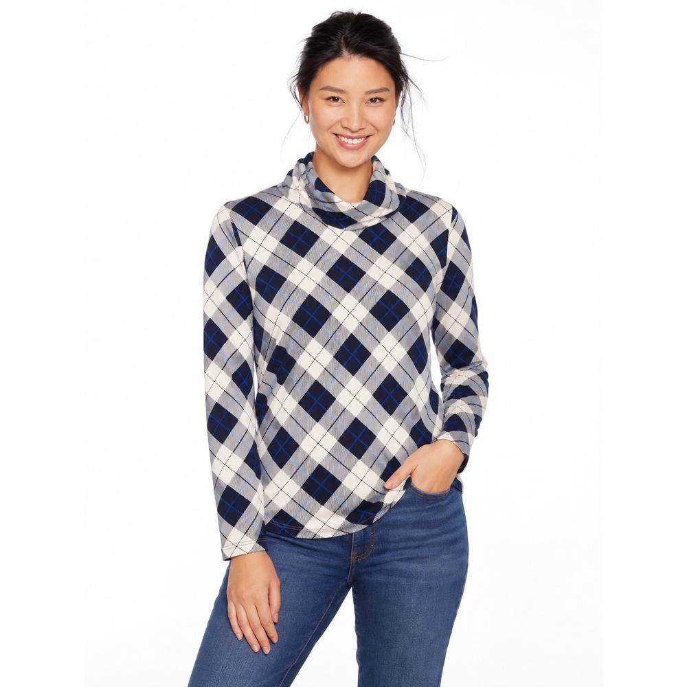 Talbots Women's Argyle Turtle Neck Long Sleeve Cotton Blend T-Shirt Size XL NEW